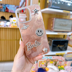 Ốp IP 13 Pro Max vân đá nâu đính Charm