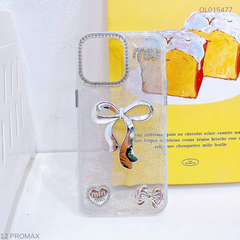 ** Ốp IP 12 Pro Max lưng nhũ kim tuyến nơ bạc MIU