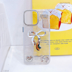 ** Ốp IP 13/14 lưng nhũ kim tuyến nơ bạc MIU