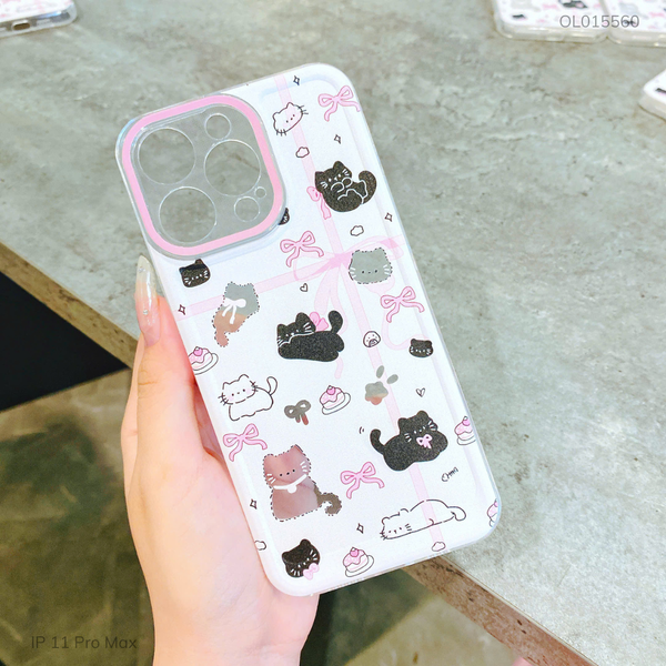 ** Ốp IP 11 Pro Max dẻo in nhiều mèo nơ hồng bảo vệ Camera