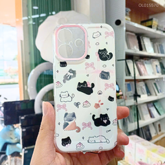 ** Ốp IP 16 6.1 dẻo in nhiều mèo nơ hồng bảo vệ Camera
