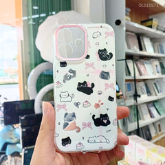 ** Ốp IP 16 Plus dẻo in nhiều mèo nơ hồng bảo vệ Camera