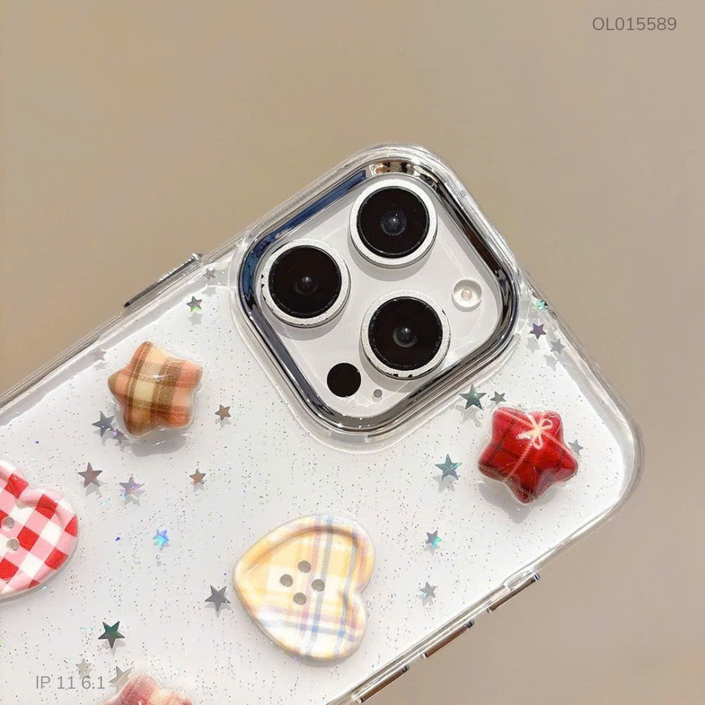 Ốp IP 11 6.1 lưng cứng trong nhũ đính 4 sao 3 tim