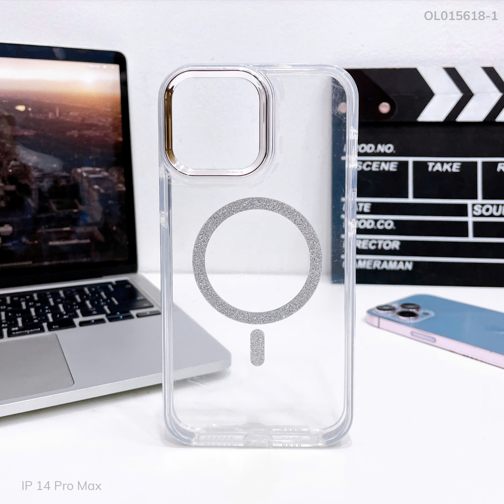 ** Ốp IP 14 Pro Max Likgus lưng trong Magsafe viền kim tuyến màu