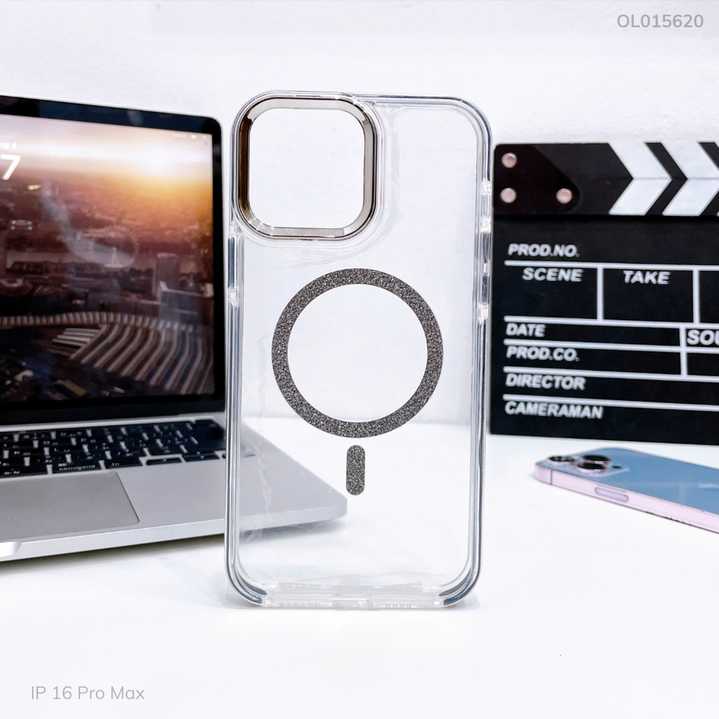 ** Ốp IP 16 Pro Max Likgus lưng trong Magsafe viền kim tuyến màu