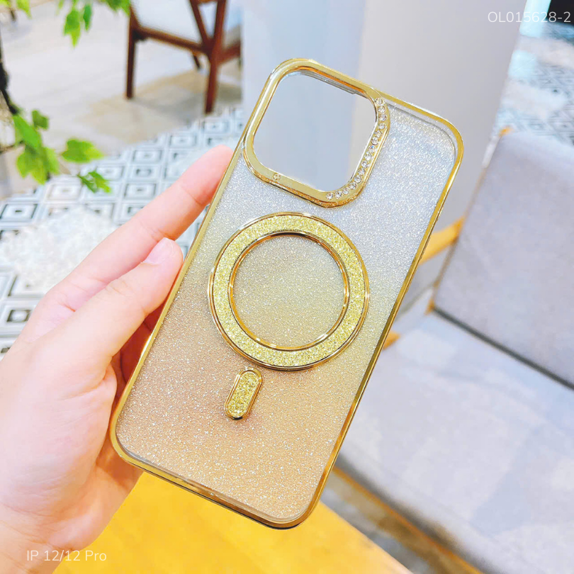 ** Ốp IP 12/12 Pro Likgus dẻo Magsafe đệm kim tuyến camera đính hạt