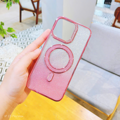 ** Ốp IP 15 Pro Max Likgus dẻo Magsafe đệm kim tuyến camera đính hạt