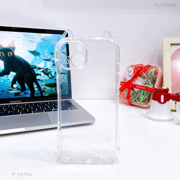 ** Ốp IP 14 Plus dẻo trong tai mèo