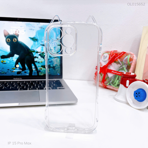 ** Ốp IP 15 Pro Max dẻo trong tai mèo