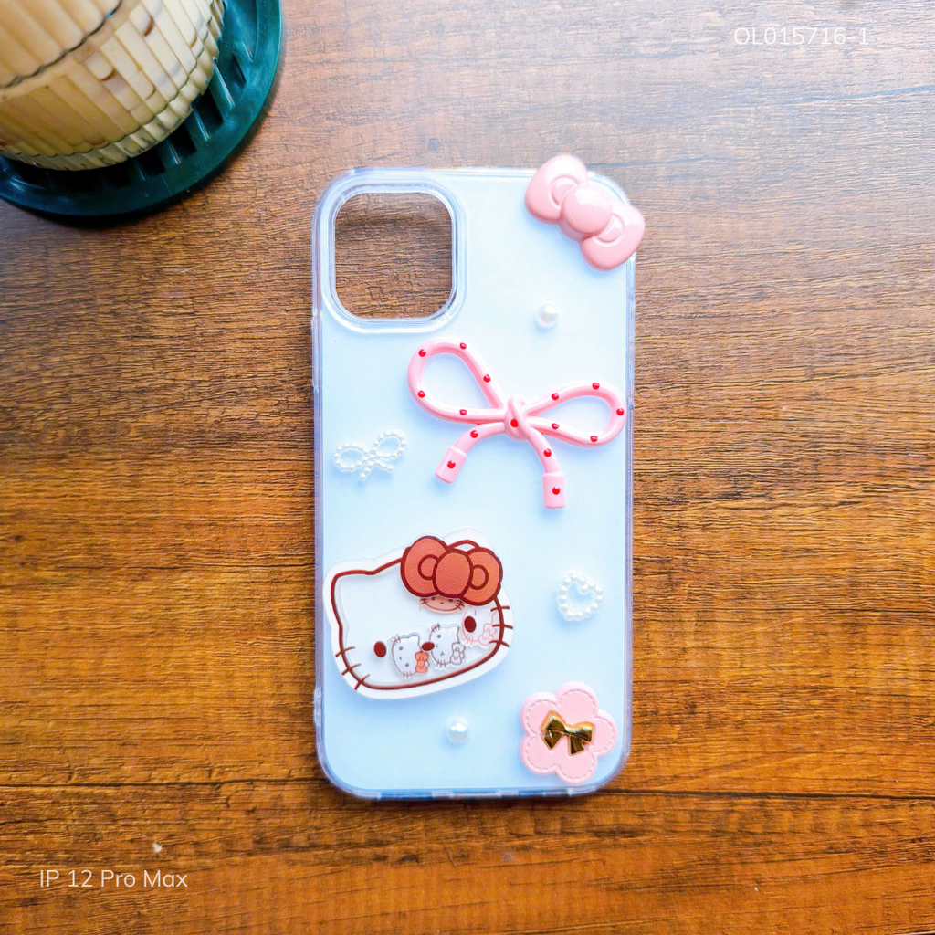 ** Ốp IP 12 Pro Max lưng trắng đính mặt Kitty lắc
