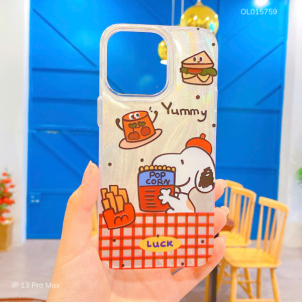 Ốp IP 13 Pro Max vân ánh sóng cún Pop Corn