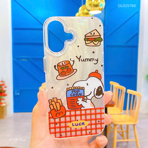 Ốp IP 16 Plus vân ánh sóng cún Pop Corn