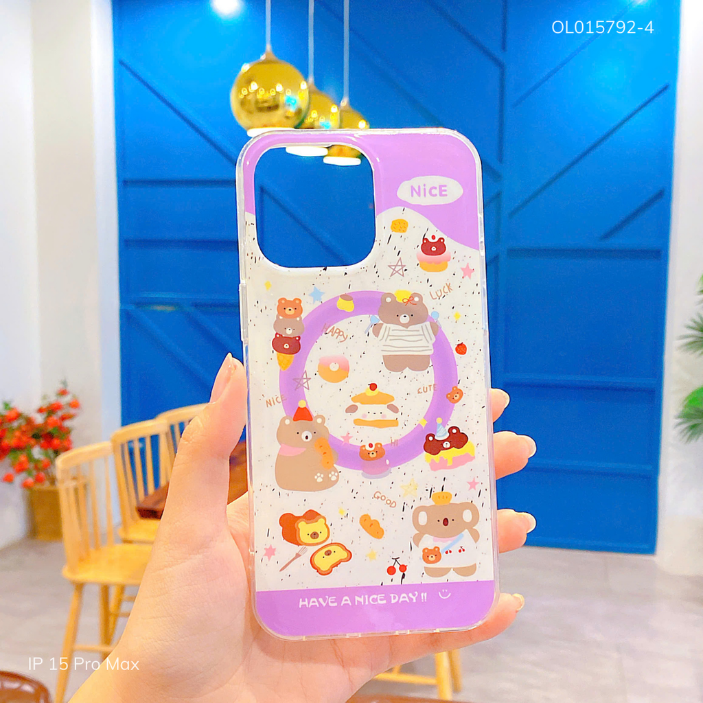 ** Ốp Ip 15 Pro Max lưng cứng magsafe in hình