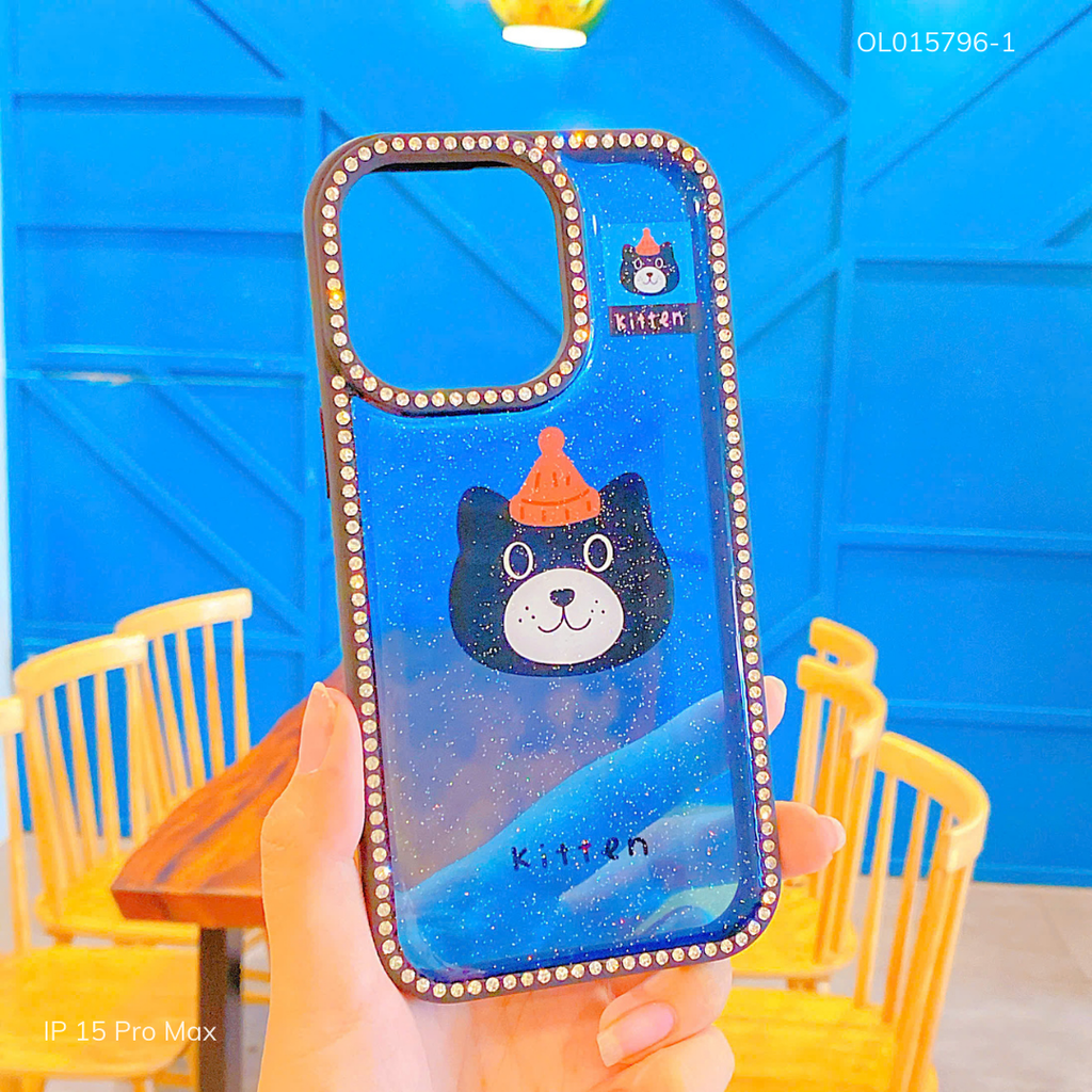** Ốp iPhone 15 Pro Max lưng kim tuyến viền đính hạt