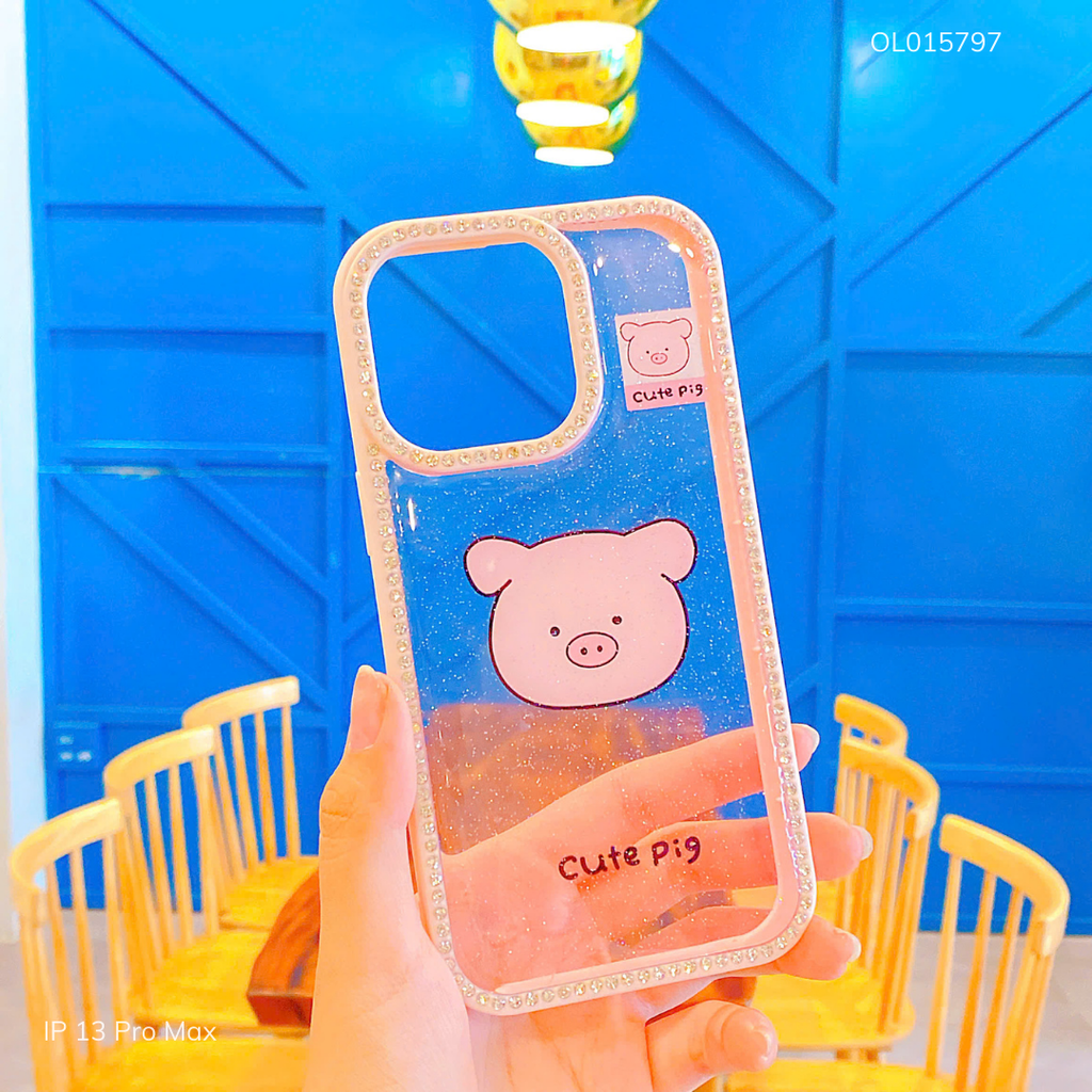 ** Ốp IP 13 Pro Max lưng kim tuyến viền đính hạt