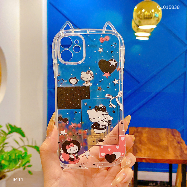 Ốp IP 11 6.1 dẻo tai mèo Hello Kitty tim đen