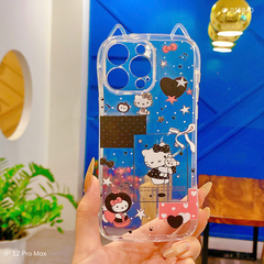 Ốp IP 12 Pro Max dẻo tai mèo Hello Kitty tim đen