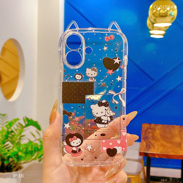 Ốp IP 16 6.1 dẻo tai mèo Hello Kitty tim đen