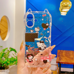 Ốp IP 16 6.1 dẻo tai mèo Hello Kitty tim đen
