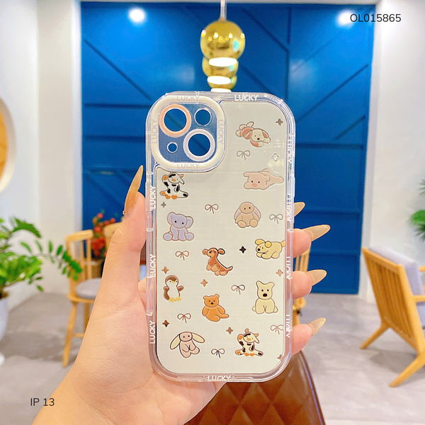 Ốp IP 13 6.1 lưng cứng nhiều thú viền lucky