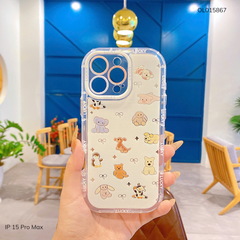 Ốp IP 15 Pro Max lưng cứng nhiều thú viền lucky