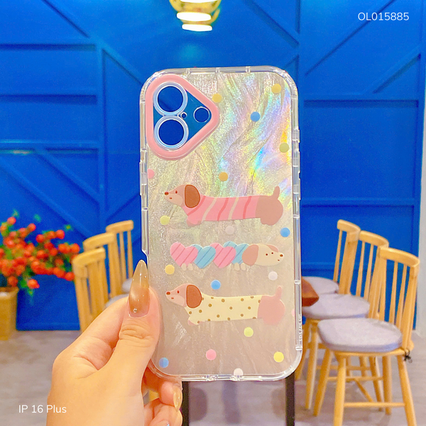 Ốp IP 16 Plus vân ánh sóng 3 cún lạp xưởng