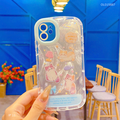 Ốp IP 11 6.1 dẻo đệm vân ánh sóng 3 mèo Happy day