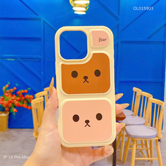 Ốp IP 16 Pro Max dẻo silicon Bear nền nâu, hồng