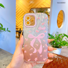 Ốp IP 12 6.1 vân ánh sóng nơ hồng Lovely