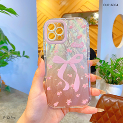 Ốp IP 12 Pro 6.1 vân ánh sóng nơ hồng Lovely