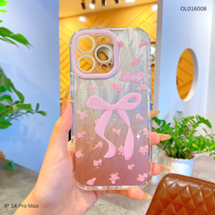 Ốp IP 14 Pro Max vân ánh sóng nơ hồng Lovely