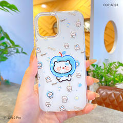 Ốp IP 12/12 Pro lưng cứng gấu đội táo xanh dương