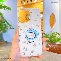 Ốp IP 12 Pro Max lưng cứng gấu đội táo xanh dương
