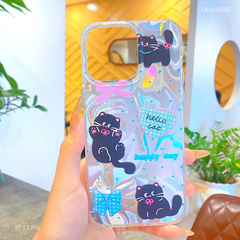 Ốp IP 13 Pro vân đá ánh 7 màu Hello Cat