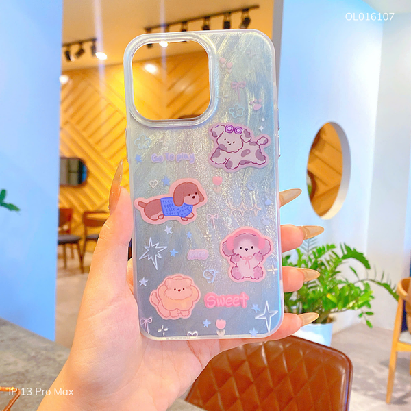 Ốp iPhone 13 Pro Max vân ánh sóng 4 cún Sweet