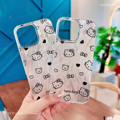 Ốp IP 15 Pro Max vân ánh sóng Hello Kitty trắng đen