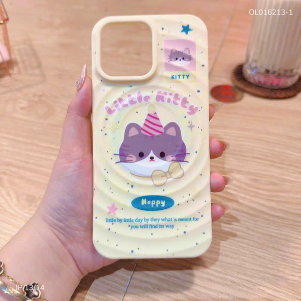 Ốp IP 13/14 dẻo magsafe vân tròn Little Kitty