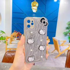 ** Ốp IP 11 6.1 nhũ đính Hello Kitty ngọc trai