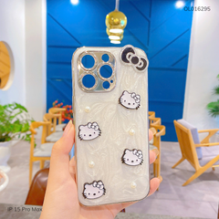 ** Ốp IP 15 Pro Max nhũ đính Hello Kitty ngọc trai