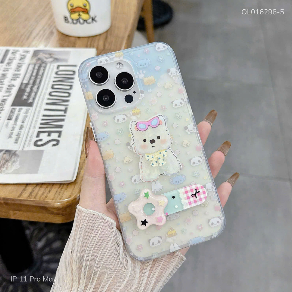** Ốp IP 11 Pro Max nhám đính cún kẹp giá đỡ