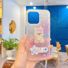 ** Ốp IP 13/14 nhám đính cún kẹp giá đỡ