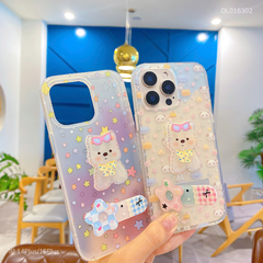 ** Ốp IP 14 Plus/15 Plus nhám đính cún kẹp giá đỡ