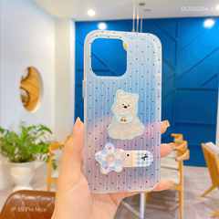 ** Ốp IP 15 Pro Max nhám đính cún kẹp giá đỡ