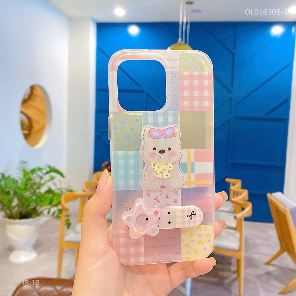 ** Ốp IP 16 6.1 nhám đính cún kẹp giá đỡ