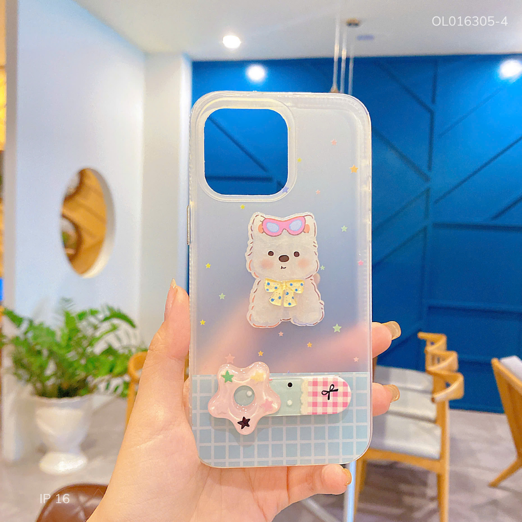 ** Ốp IP 16 6.1 nhám đính cún kẹp giá đỡ