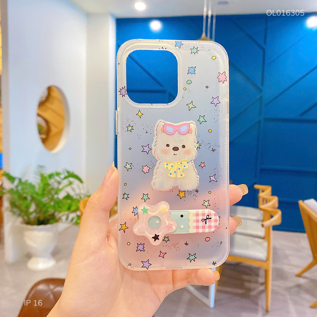 ** Ốp IP 16 6.1 nhám đính cún kẹp giá đỡ