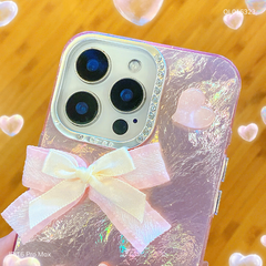 ** Ốp IP 16 Pro Max vân đá hồng đính nơ vải Sweet Kitten