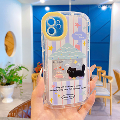 Ốp IP 11 6.1 dẻo trong in mèo đen Love House