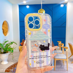 Ốp IP 12 Pro Max dẻo trong in mèo đen Love House