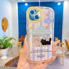 Ốp IP 13 6.1 dẻo trong in mèo đen Love House